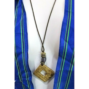 Tan Stone Pendant with 26&quot; Brown Leather Cord Necklace