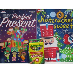 Lot of 3 Christmas Coloring Activity Books + Box of 16 Count Crayola Crayons NEW