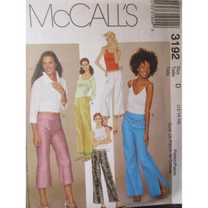 Patrón McCalls 3192, tallas 12-16, pantalones acampanados de tiro bajo para mujer, 3 largos, sin cortar.