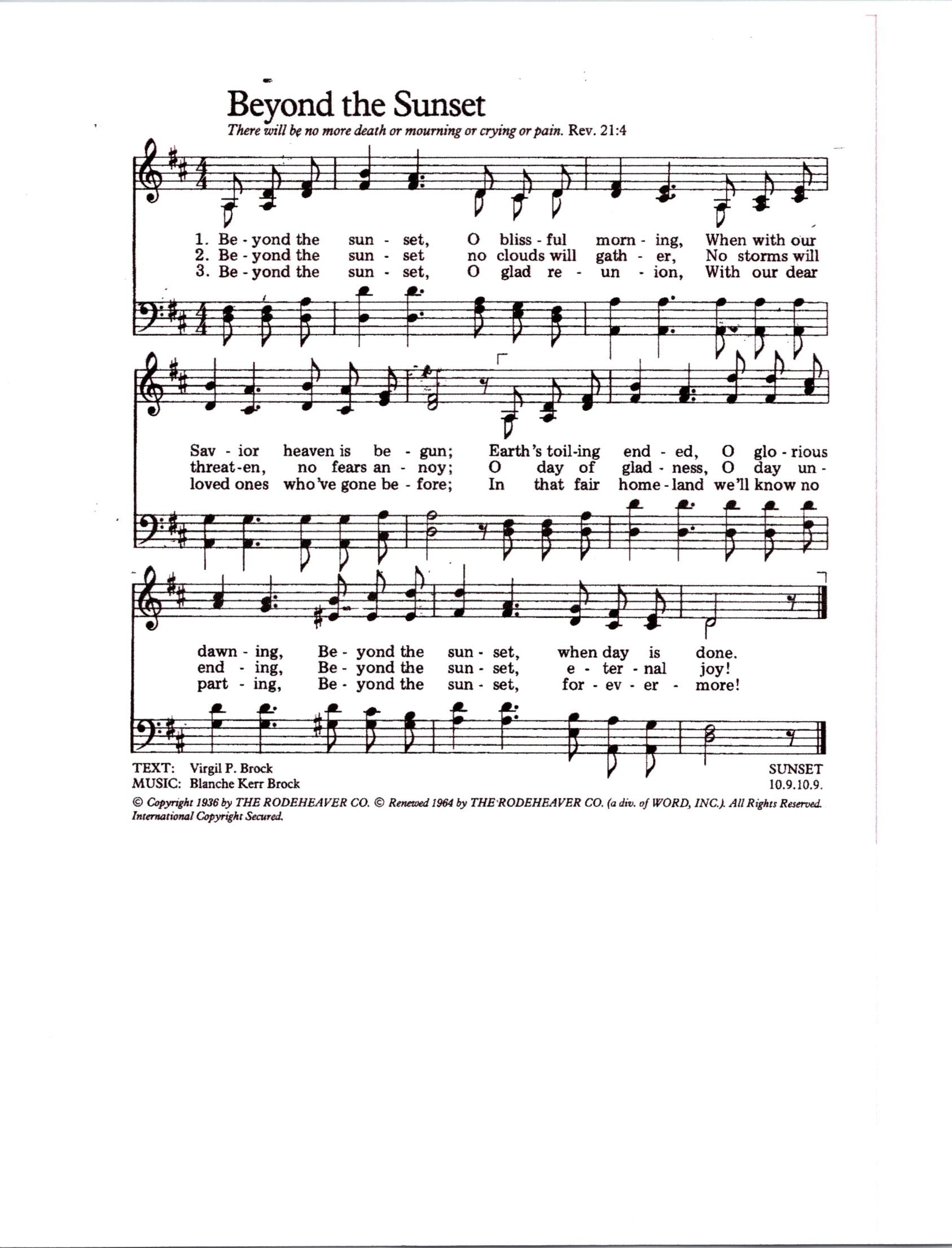 Beyond the Sunset Digital Hymn Tune Piano and Lyrics Key of D Etsy