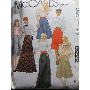 McCalls Pattern 8222 Größe 16 Taille 30 Misses Röcke 7 Variationen Ungeschnitten 1982