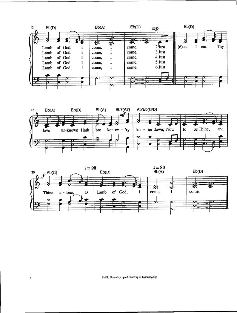 Just as I Am - Digital Hymn Tune With Lyrics - Key of C - Etsy