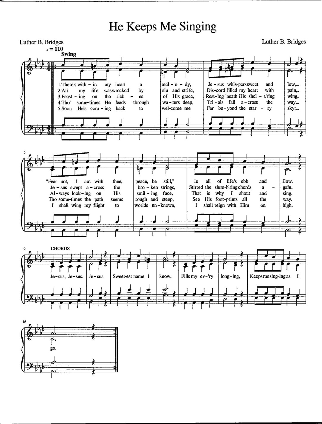 He Keeps Me Singing Digital Hymn Tune Piano With Lyrics Key of A Flat Etsy