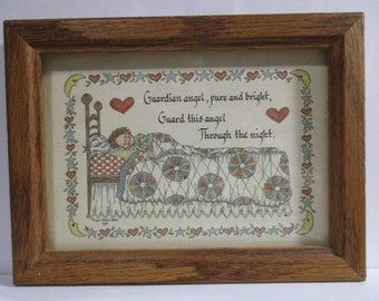 Wood Framed Inspirational Guardian Angel Prayer for Bedroom 8"Wide X 6"Tall