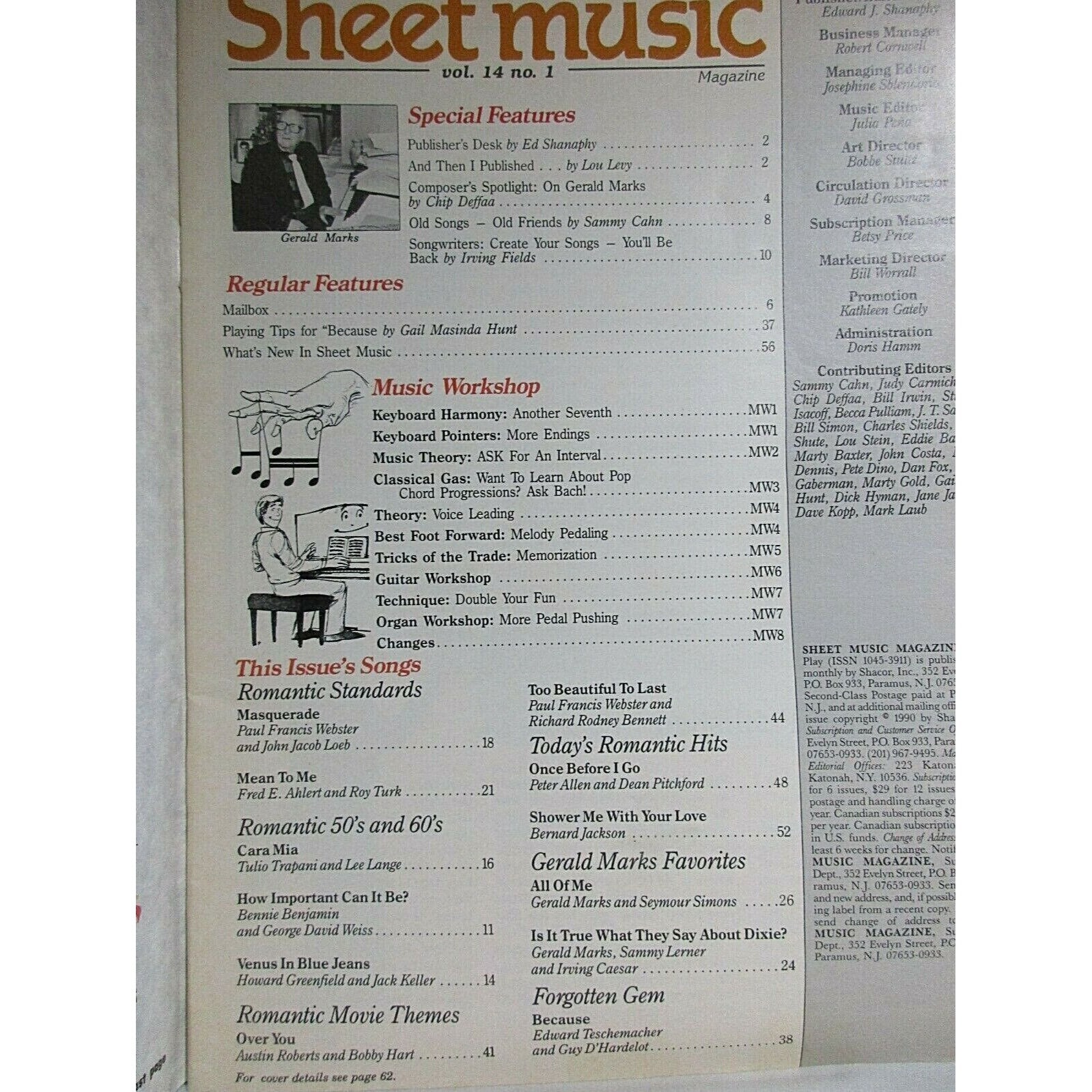 1990s Sheets Sheet Music Magazine Jan Feb 1990 Music and Romance 12 Arrangements see ...