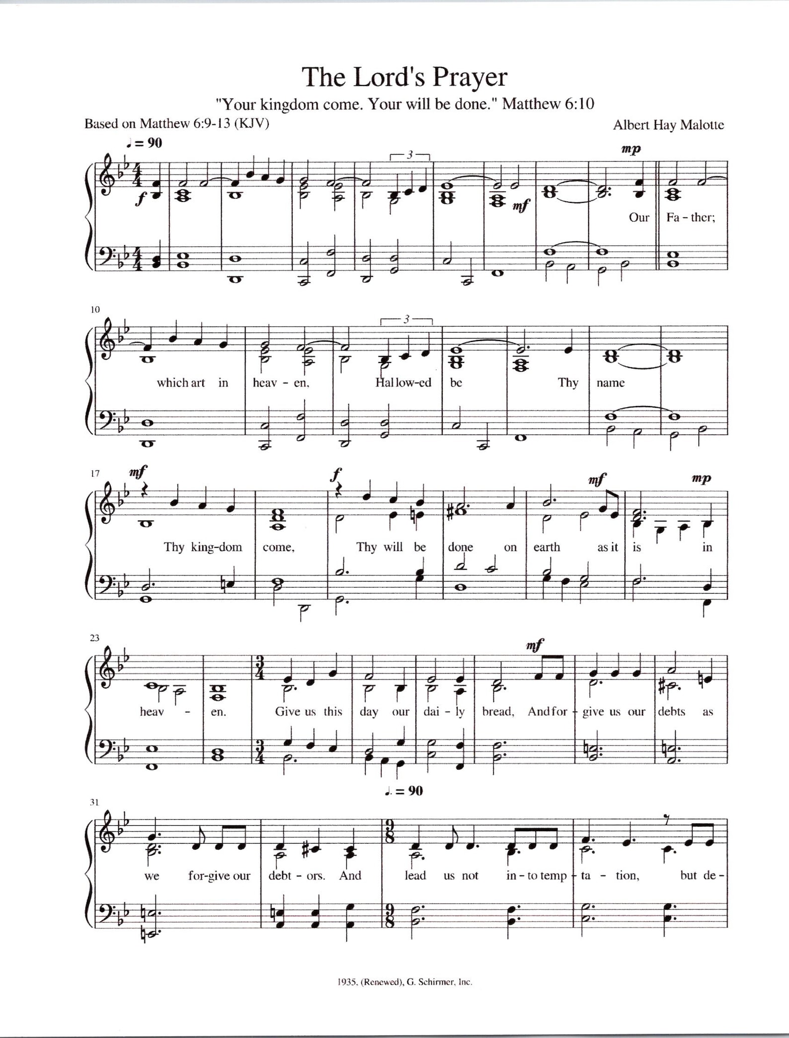 The Lord's Prayer - Digital Easy Piano &amp; Vocal Religious Sheet Music ...