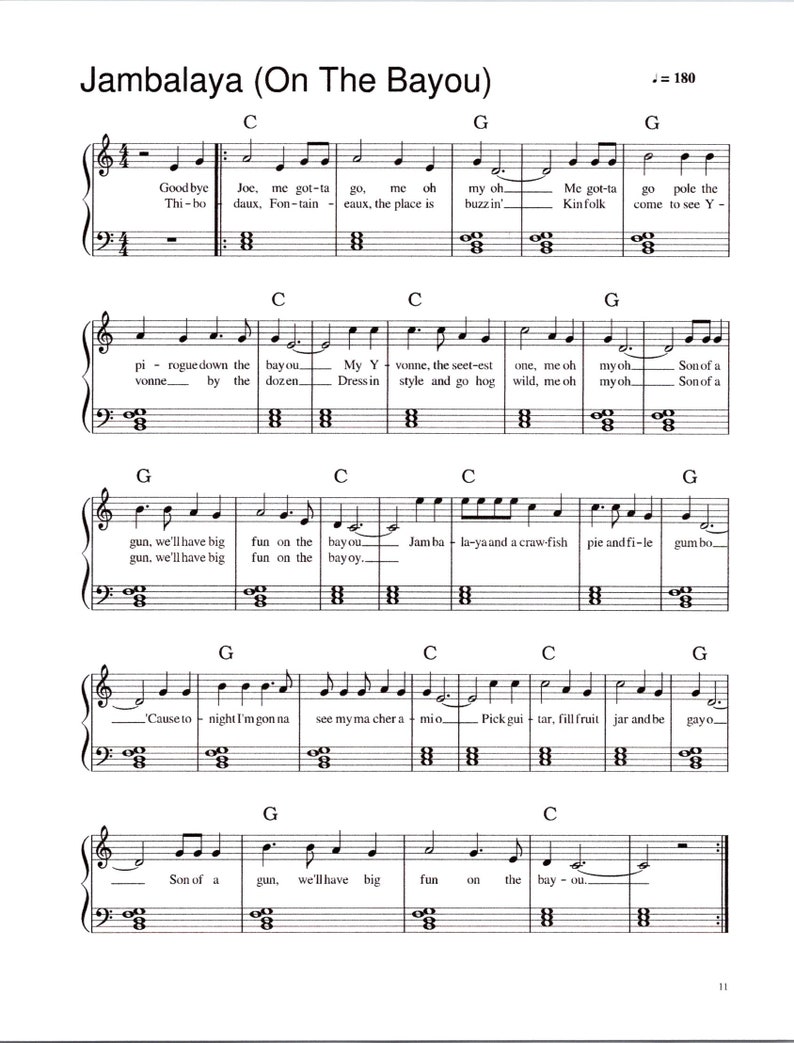 Jambalaya on the Bayou Digital Sheet Music for Early Piano Guitar and