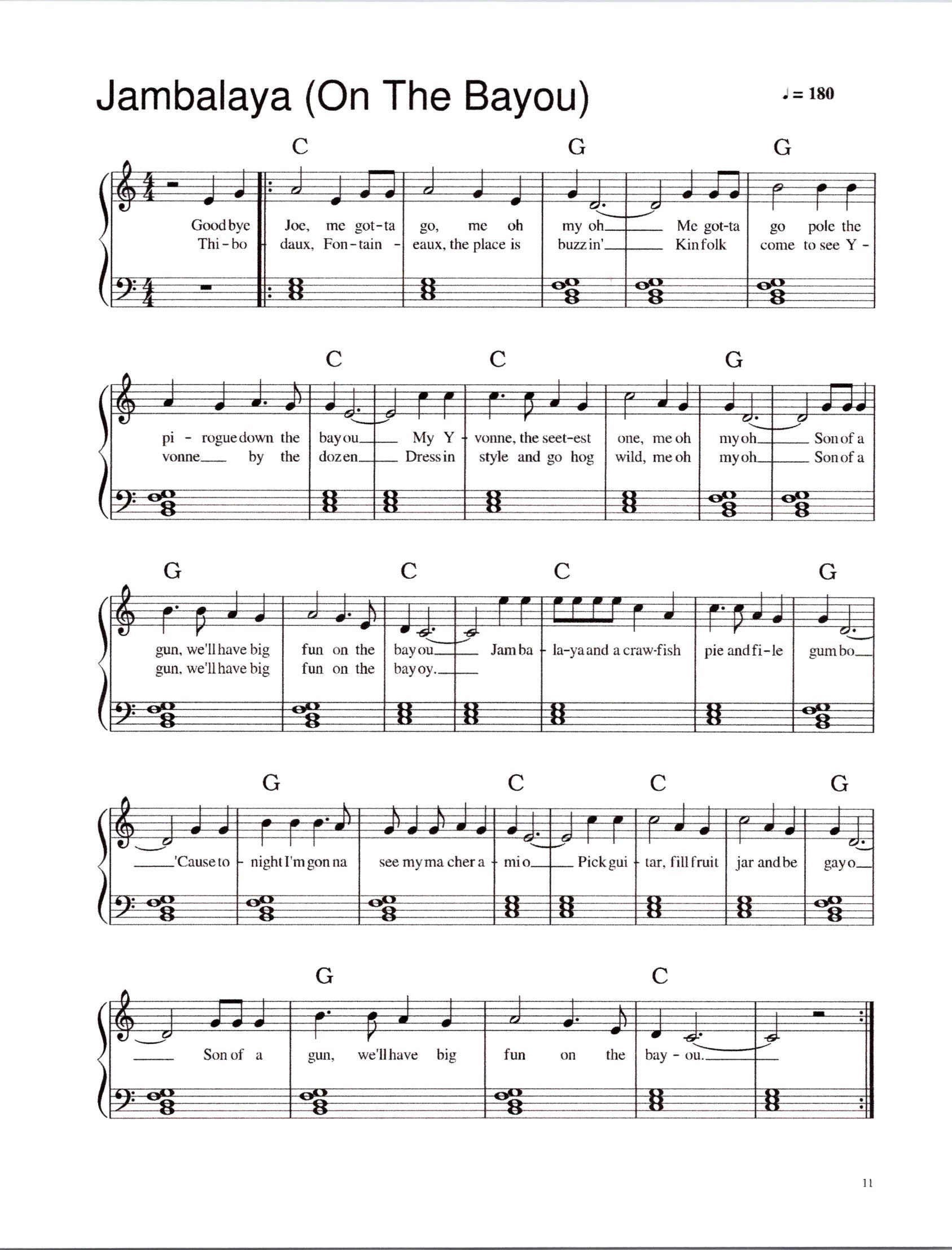 Jambalaya on the Bayou Digital Sheet Music for Early Piano Guitar and