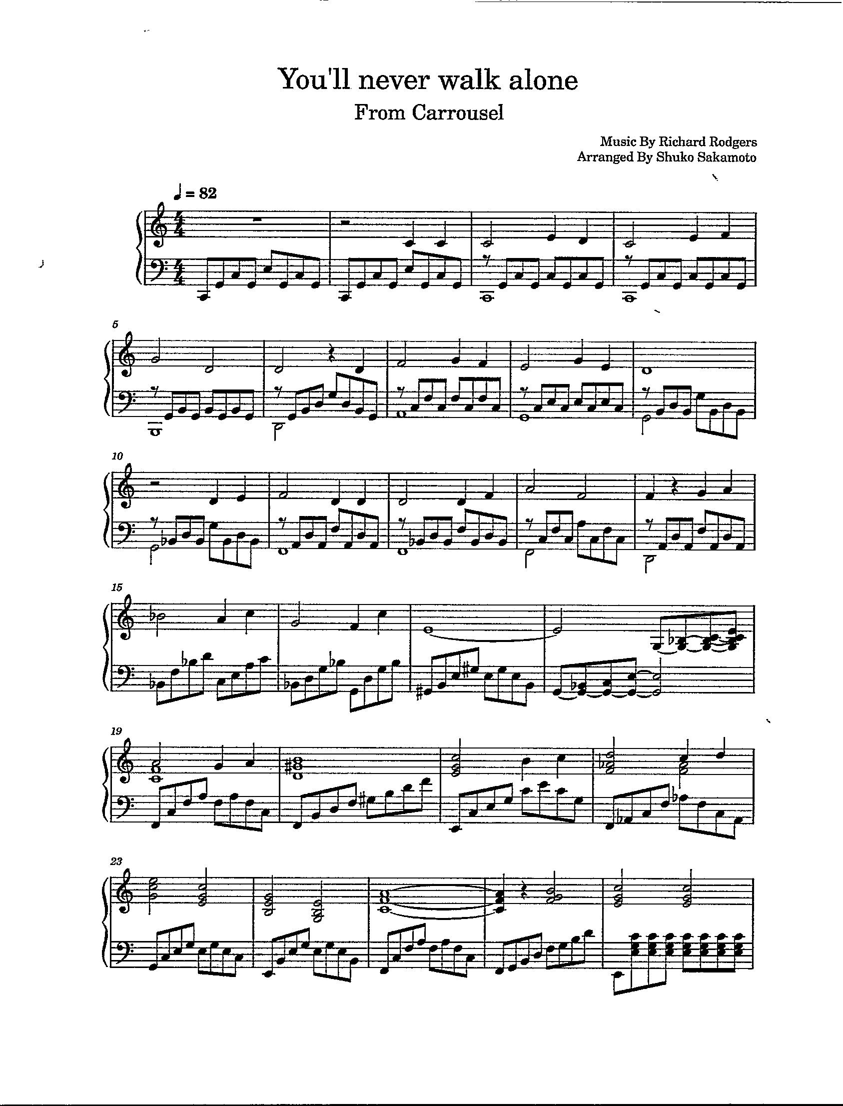 You'll Never Walk Alone - Digital Piano Solo From Carnival - Key of C ...