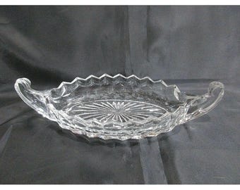 Fostoria Clear Cut Glass Boat/Canoe Dish Simple Design 9"L X 3.5"W X 1.5"Deep