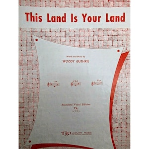 VTG Piano Sheet Music - This Land is Your Land 1958 Key of G Guitar Chords