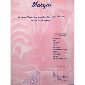 Margie - Simplified Piano Solo - 1943 Mills Music - Key of F