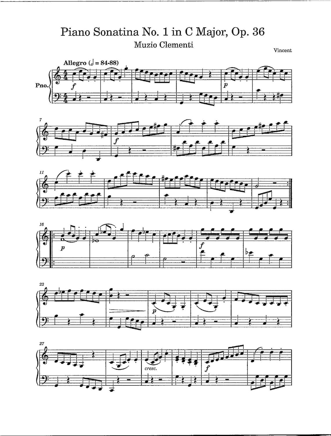 Piano Sonatina No. 1 in C Major Op.36 by Clementi - Digital Classic ...