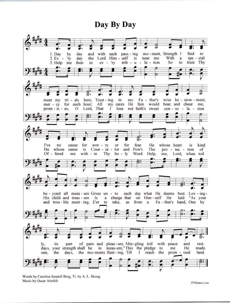 Day by Day - Digital Hymn Tune Piano and Lyrics - Key of E - Etsy