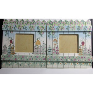 Hand Painted Wood Garden Fence and Garden Double 4 X 4&quot; Photo Frame