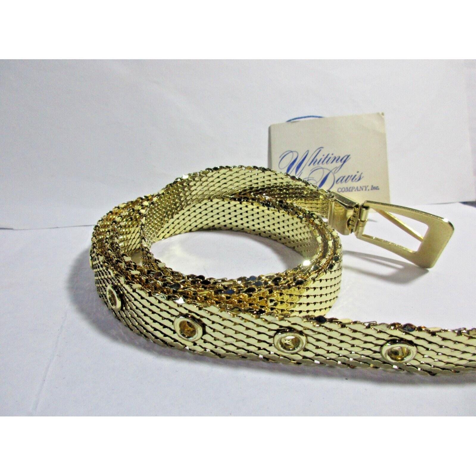 Whiting and Davis Gold Tone Metal Belt Vintage Whiting & Davis Gold Tone Mesh Skinny Belt Sz Medium  main image 4