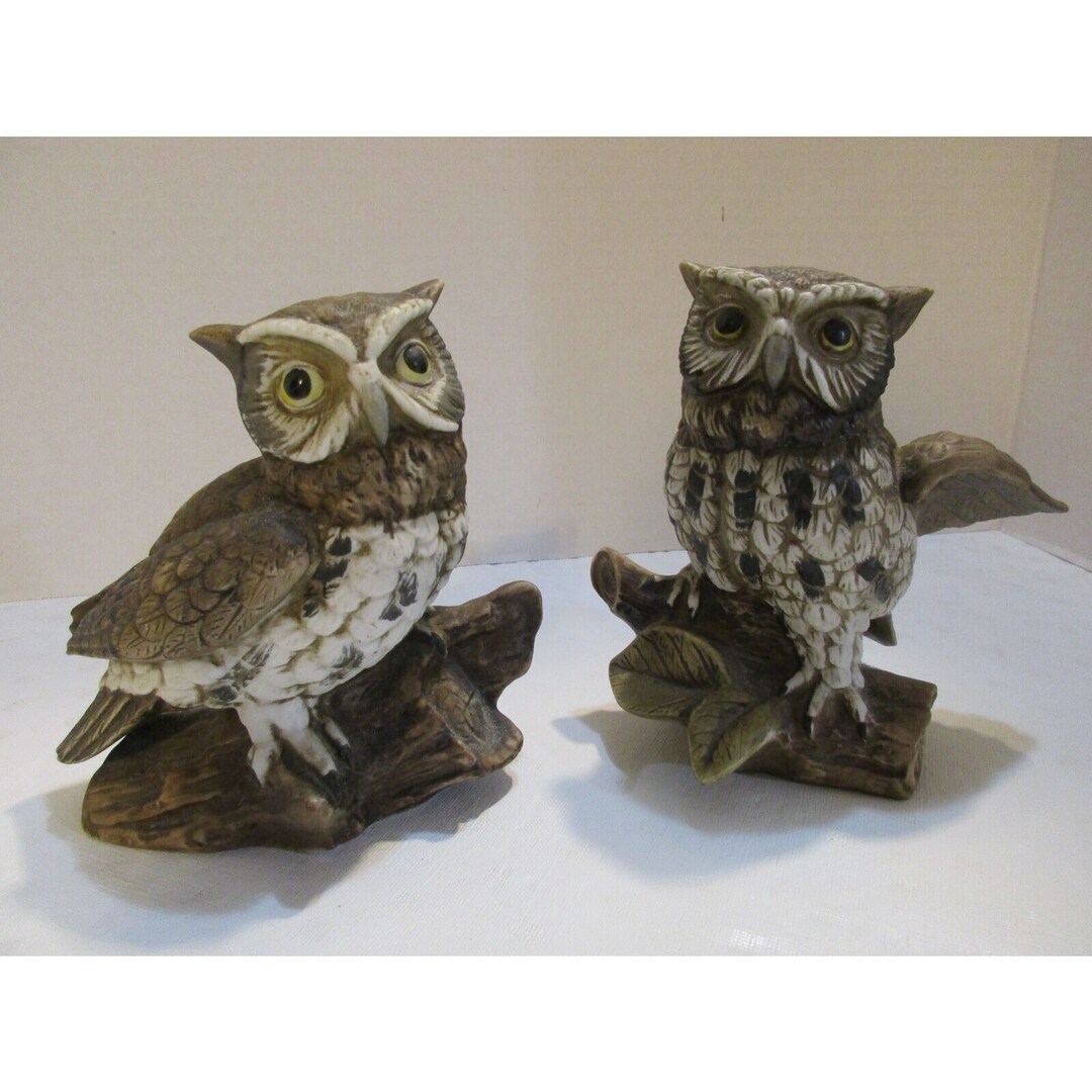 Vintage 1980's Two Porcelain 5" Tall Owl Figurines Home Interiors HOMCO ...
