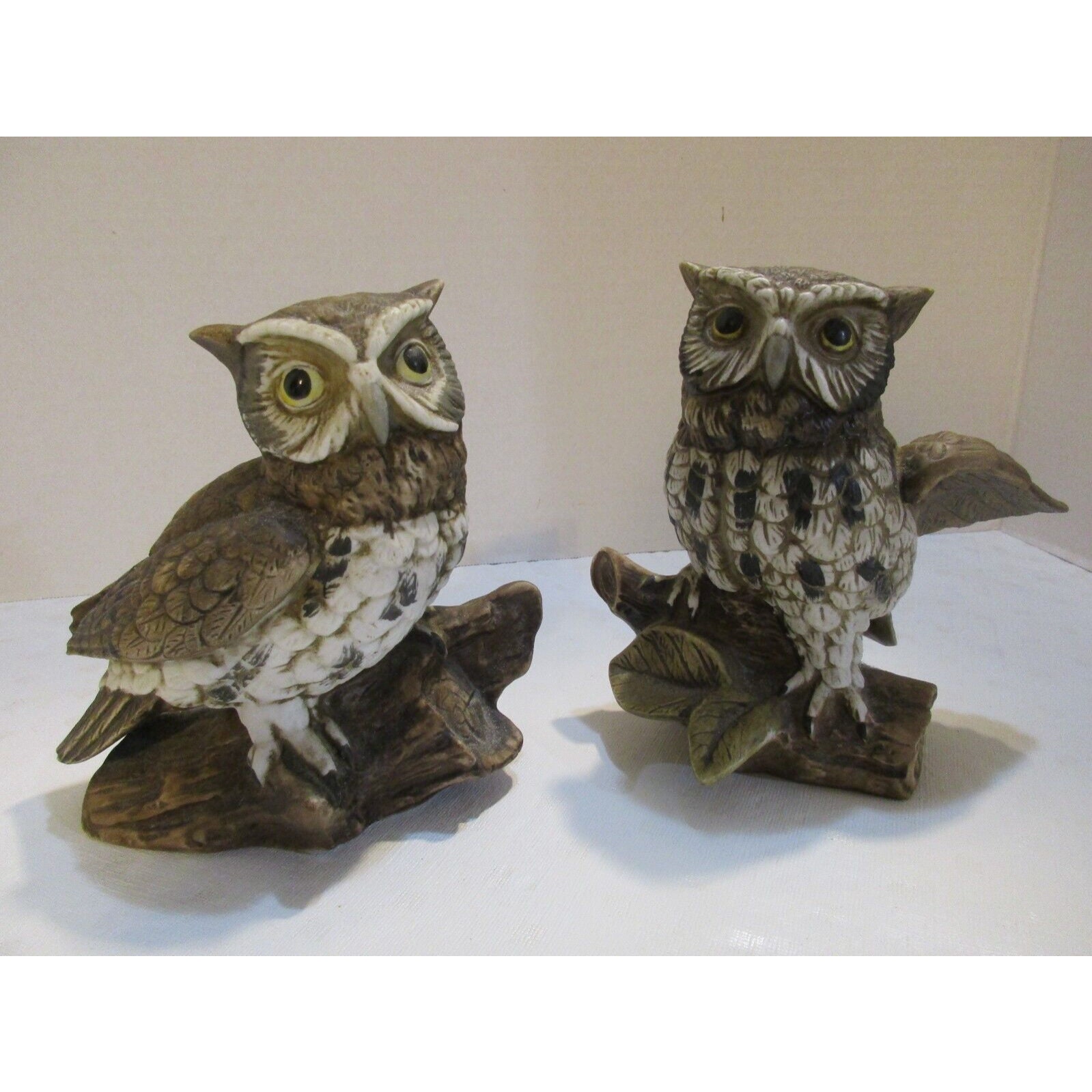 Vintage 1980's Two Porcelain 5" Tall Owl Figurines Home Interiors HOMCO 1114