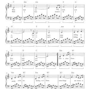 Can&#39;t Help Falling in Love - Piano Chords Lyrics - Digital Printable Sheet Music