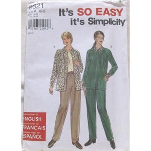 Patrón Simplicity 8321 Tallas 10-20 Mujer Top Pantalones Chaqueta Fácil Sin Cortar 1998