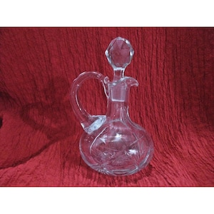 VTG Etched Crystal Cruet - Cruet Oil Vinegar with Faceted Stopper 6.50&quot;T X 4&quot;W