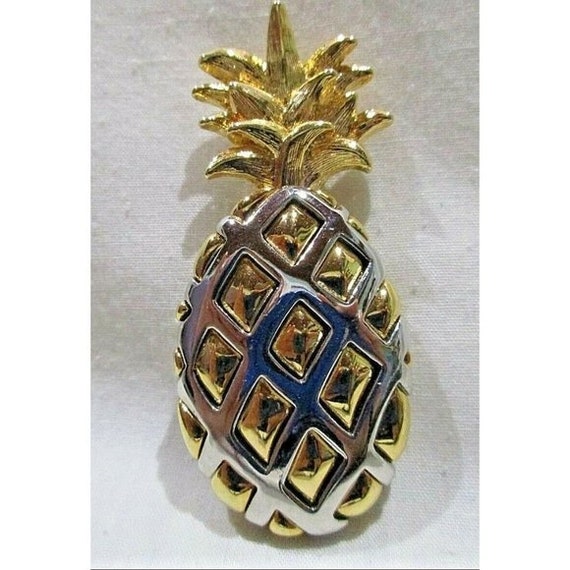 Pineapple Brooch Pin Signed Liz Claiborne LC 2 To… - image 1