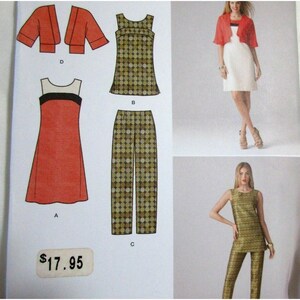 Patrón Simplicity 1665 Tallas 6-14 Vestido túnica, chaqueta y pantalones para mujer de baja estatura (sin cortar)