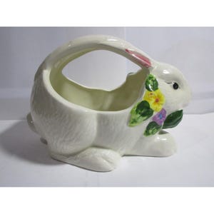 K's Collection White Rabbit Ceramic Easter Planter or Basket 7"L X 4"T X 3.5"W