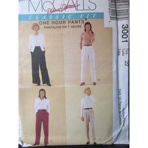 McCalls Pattern 3001 Size 22 (Waist 37" - Hip 46") Misses Pull-On Pants Uncut