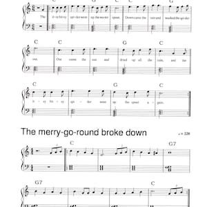 Itsy Bitsy Spider + The Merry-go-round Broke Down (Teaching Arrangement) - Digital Early Piano with Chords C G G7 - Key of C