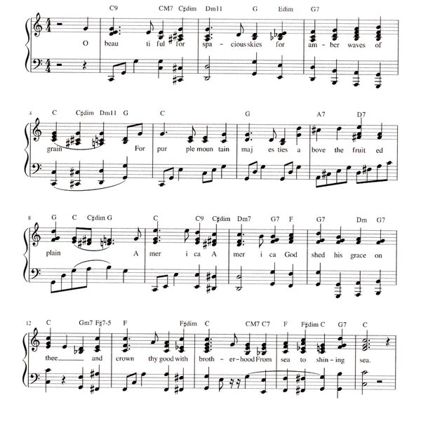 America the Beautiful - Digital Sheet Music for Solo Piano & Vocal - Key of C