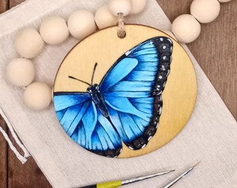 Blue Morpho butterfly ornament, Hand painted butterfly, Butterfly ornament gift, Butterfly decor, 3 inch ornament