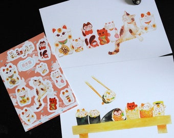 Maneki Neko Cards and Sticker set