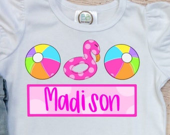 Beach, Flamingo, Beach Ball Summer, Sunshine,  Personalized, Do It Yourself Iron On Decal