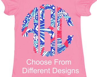 Lilly Monogram scallop circle, transfer ready to press,