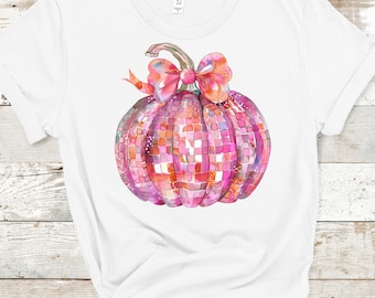 Pink Disco Pumpkin Iron On Decal: Sparkle Jack O Lantern Transfer