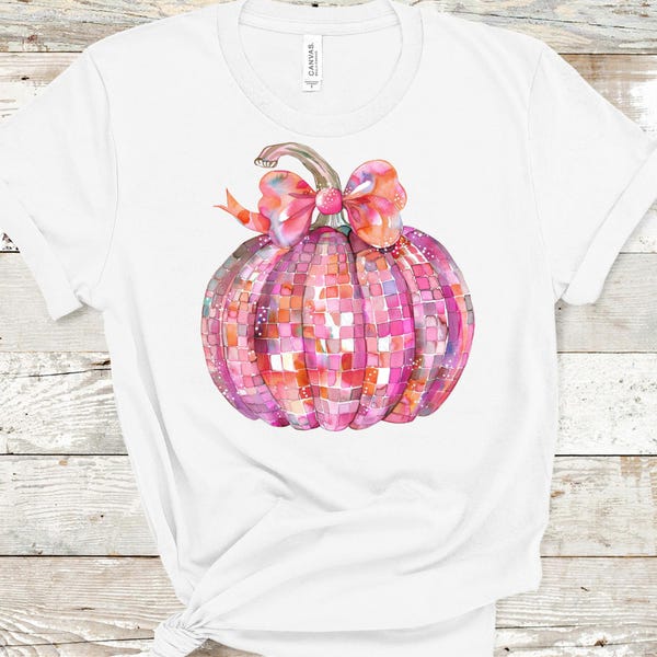 Pink Disco Pumpkin Iron On Decal: Sparkle Jack O Lantern Transfer