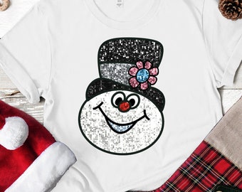 Frosty the Snowman Faux Sequin Glitter Iron On Vinyl Decal Transfer