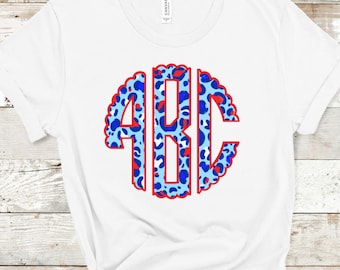 Monogram, Parotitic, Flag, Red White Blue leopard, Do It yourself transfer ready to press,