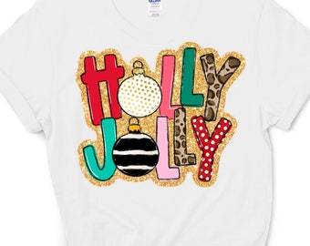 Holly Jolly Christmas, faux glitter, Do it yourself iron on vinyl decal transfer