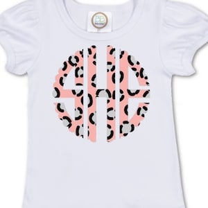 Leopard Pastel, scallop circle, Monogram transfer ready to press,