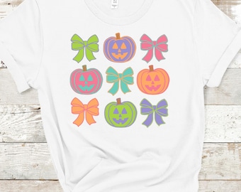 Halloween Pumpkin, Jack O Lantern, bows, neon, Fall, Do It Yourself Iron On Decal