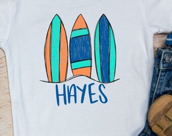 Personalized Surfboard Beach Scene Iron On Decal