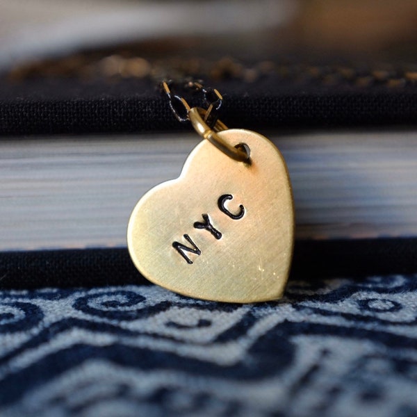 NYC Heart - hand stamped brass necklace/ New York City love necklace