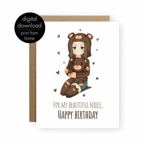 Carte de jour d'anniversaire anime nièce, carte de jour d'anniversaire imprimable pour votre ma nièce