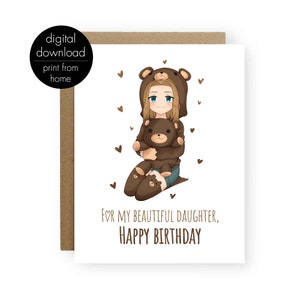 Carte de jour d'anniversaire anime fille, carte de jour d'anniversaire imprimable pour ma fille