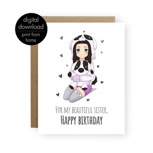 Carte de jour d'anniversaire anime soeur, carte d'anniversaire imprimable pour votre soeur