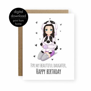 Cartão de aniversário de anime para filha, cartão de aniversário para impressão para sua filha