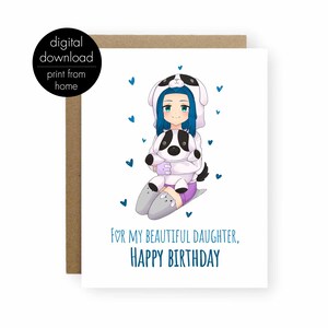 Cartão de aniversário de anime para filha, cartão de aniversário para impressão para sua filha