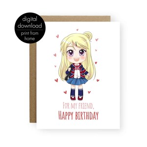 Anime Geburtstagstagskarte Bester Freund, druckbare Geburtstagstagskarte für meinen besten Freund